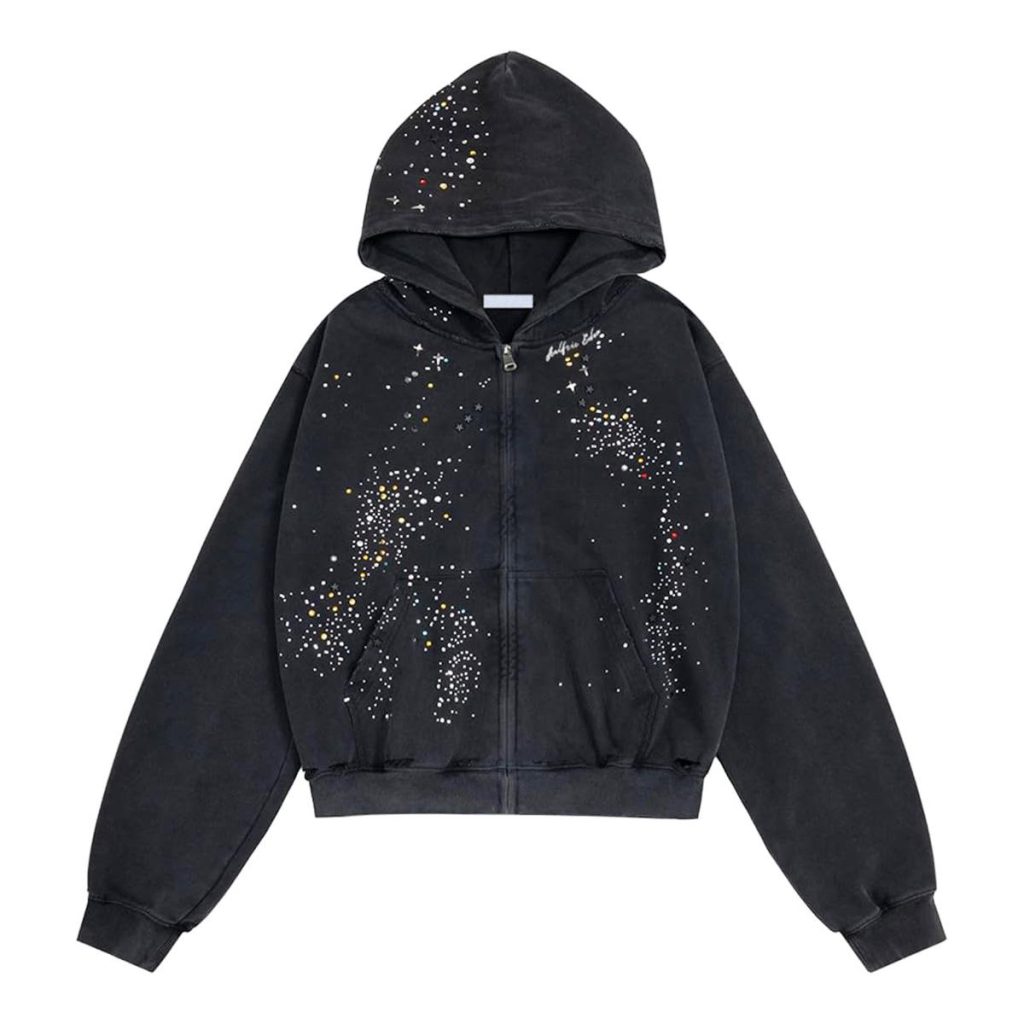 Rhinestone Hoodies Zipper