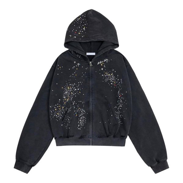 Rhinestone Hoodies Zipper