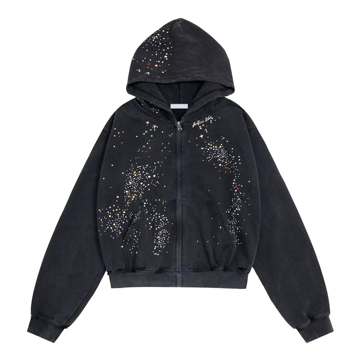 Rhinestone Hoodies Zipper - Image 1